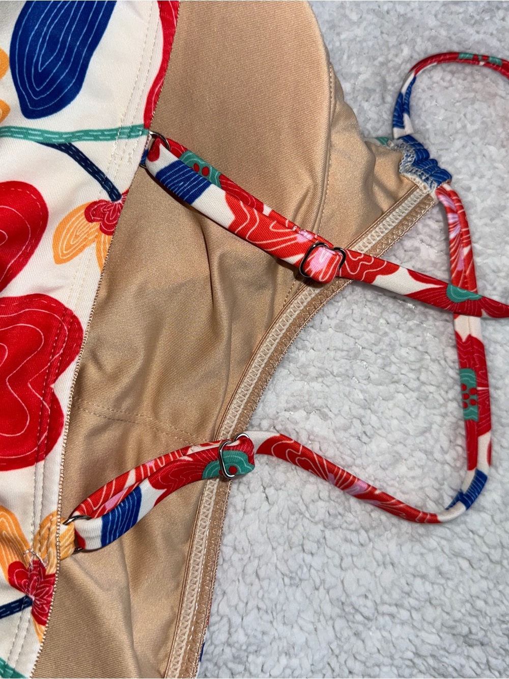 Floral One Shoulder High-Waist Bikini Set - Cream Multicolor, Tropical, NWOT M - Picture 9 of 11